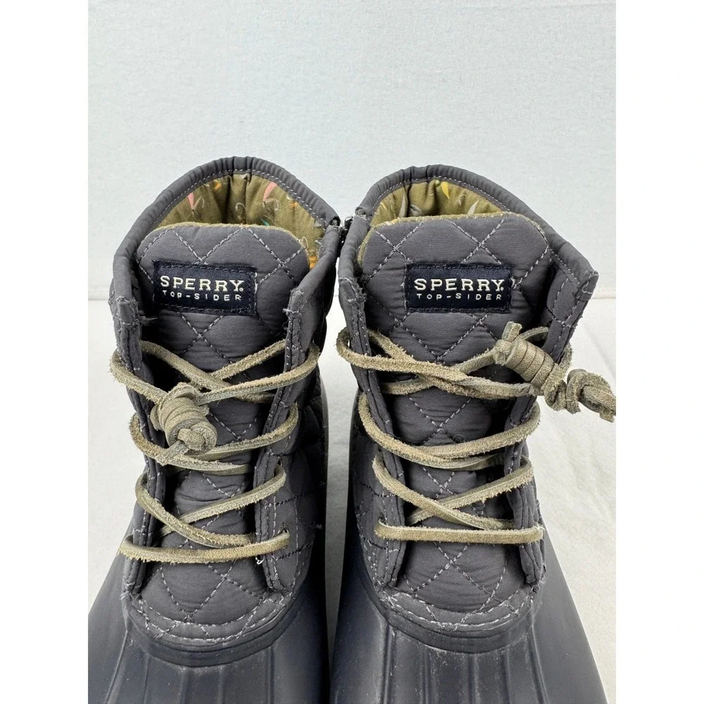 Sperry Saltwater Quilted Duck Boots Navy Blue Ankle Rain Boots Womens Size 8.5